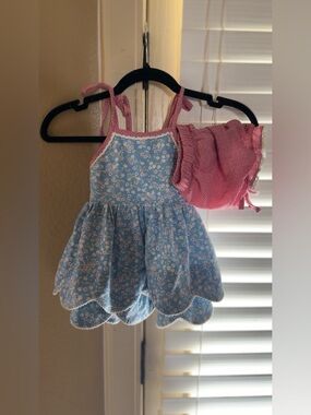 Blue Floral & Pink Gingham Kids Matching Set